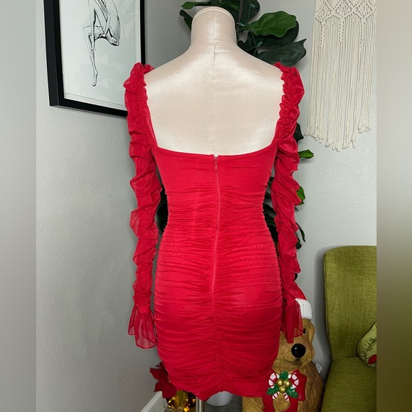 NWT Oh Polly True For You Ruched Mesh Cutout Mini Dress - Picture 4 of 11